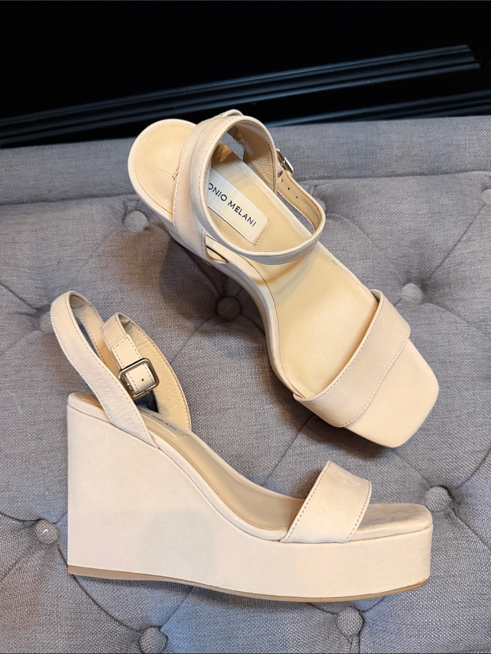ANTONIO MELANI Cream Platform Wedge Sandals
